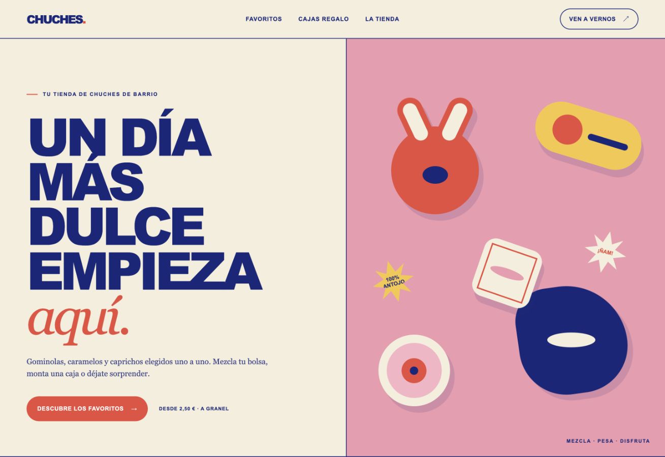Hero de CHUCHES en escritorio a 1309 por 900 píxeles